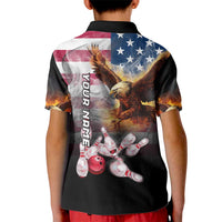 Custom Patriotic Eagle Bowling Kid Polo Shirt with American Flag Strike Design - Wonder Print Shop
