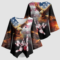 Custom Patriotic Eagle Bowling Kimono Sleeve Blouse with American Flag Strike Design - Wonder Print Shop