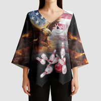 Custom Patriotic Eagle Bowling Kimono Sleeve Blouse with American Flag Strike Design - Wonder Print Shop