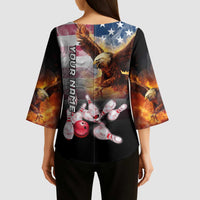 Custom Patriotic Eagle Bowling Kimono Sleeve Blouse with American Flag Strike Design - Wonder Print Shop