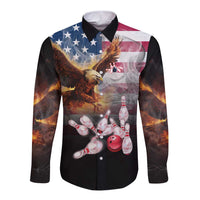 Custom Patriotic Eagle Bowling Long Sleeve Button Shirt with American Flag Strike Design - Wonder Print Shop