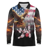 Custom Patriotic Eagle Bowling Long Sleeve Polo Shirt with American Flag Strike Design - Wonder Print Shop