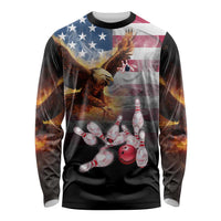 Custom Patriotic Eagle Bowling Long Sleeve Shirt with American Flag Strike Design - Wonder Print Shop