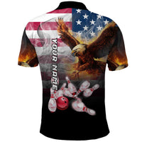 Custom Patriotic Eagle Bowling Polo Shirt with American Flag Strike Design - Wonder Print Shop