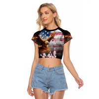 Custom Patriotic Eagle Bowling Raglan Cropped T Shirt with American Flag Strike Design - Wonder Print Shop