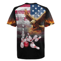 Custom Patriotic Eagle Bowling Rugby Jersey with American Flag Strike Design - Wonder Print Shop