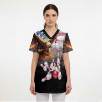 Custom Patriotic Eagle Bowling Scrub Top with American Flag Strike Design - Wonder Print Shop