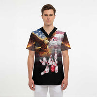 Custom Patriotic Eagle Bowling Scrub Top with American Flag Strike Design - Wonder Print Shop