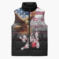 Custom Patriotic Eagle Bowling Sleeveless Puffer Jacket with American Flag Strike Design - Wonder Print Shop