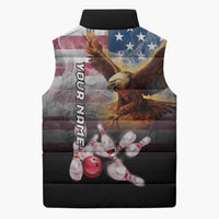 Custom Patriotic Eagle Bowling Sleeveless Puffer Jacket with American Flag Strike Design - Wonder Print Shop