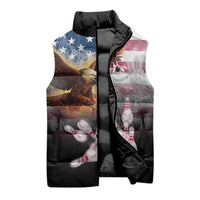Custom Patriotic Eagle Bowling Sleeveless Puffer Jacket with American Flag Strike Design - Wonder Print Shop