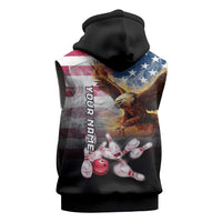 Custom Patriotic Eagle Bowling Sleeveless Zip Hoodie with American Flag Strike Design - Wonder Print Shop