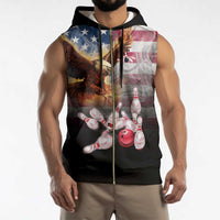 Custom Patriotic Eagle Bowling Sleeveless Zip Hoodie with American Flag Strike Design - Wonder Print Shop