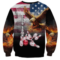 Custom Patriotic Eagle Bowling Sweatshirt with American Flag Strike Design - Wonder Print Shop