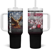 Custom Patriotic Eagle Bowling Tumbler With Handle with American Flag Strike Design - Wonder Print Shop