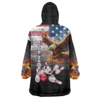 Custom Patriotic Eagle Bowling Wearable Blanket Hoodie with American Flag Strike Design - Wonder Print Shop
