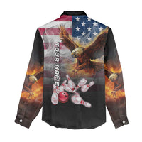 Custom Patriotic Eagle Bowling Women Casual Shirt with American Flag Strike Design - Wonder Print Shop