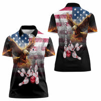 Custom Patriotic Eagle Bowling Women Polo Shirt with American Flag Strike Design - Wonder Print Shop