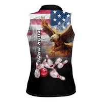 Custom Patriotic Eagle Bowling Women Sleeveless Polo Shirt with American Flag Strike Design - Wonder Print Shop