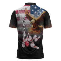 Custom Patriotic Eagle Bowling Zipper Polo Shirt with American Flag Strike Design - Wonder Print Shop