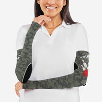 Custom Camouflage Bowling Arm Sleeves with Red Strike Ball Graphic - Wonder Print Shop