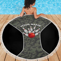 Custom Camouflage Bowling Beach Blanket with Red Strike Ball Graphic - Wonder Print Shop