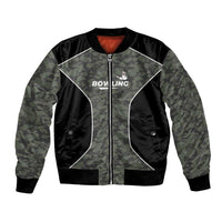 Custom Camouflage Bowling Bomber Jacket with Red Strike Ball Graphic - Wonder Print Shop