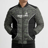 Custom Camouflage Bowling Bomber Puffer Jacket with Red Strike Ball Graphic - Wonder Print Shop