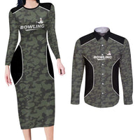 Custom Camouflage Bowling Couples Matching Long Sleeve Bodycon Dress and Long Sleeve Button Shirt with Red Strike Ball Graphic - Wonder Print Shop
