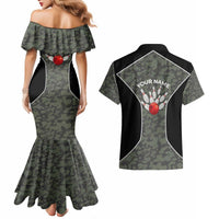 Custom Camouflage Bowling Couples Matching Mermaid Dress and Hawaiian Shirt with Red Strike Ball Graphic - Wonder Print Shop