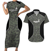Custom Camouflage Bowling Couples Matching Short Sleeve Bodycon Dress and Hawaiian Shirt with Red Strike Ball Graphic - Wonder Print Shop