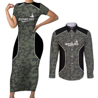 Custom Camouflage Bowling Couples Matching Short Sleeve Bodycon Dress and Long Sleeve Button Shirt with Red Strike Ball Graphic - Wonder Print Shop