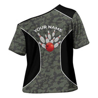 Custom Camouflage Bowling Cross Shoulder Shirt with Red Strike Ball Graphic - Wonder Print Shop