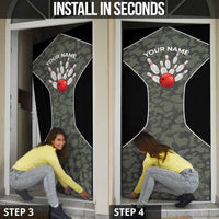 Custom Camouflage Bowling Door Cover with Red Strike Ball Graphic - Wonder Print Shop