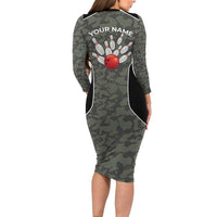 Custom Camouflage Bowling Family Matching Long Sleeve Bodycon Dress and Hawaiian Shirt with Red Strike Ball Graphic - Wonder Print Shop