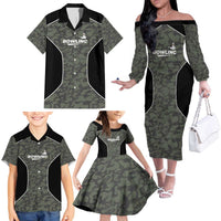 Custom Camouflage Bowling Family Matching Off The Shoulder Long Sleeve Dress and Hawaiian Shirt with Red Strike Ball Graphic - Wonder Print Shop