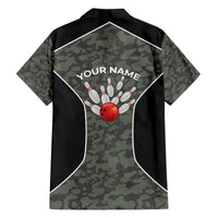 Custom Camouflage Bowling Family Matching Off The Shoulder Long Sleeve Dress and Hawaiian Shirt with Red Strike Ball Graphic - Wonder Print Shop