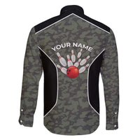 Custom Camouflage Bowling Family Matching Off The Shoulder Long Sleeve Dress and Hawaiian Shirt with Red Strike Ball Graphic - Wonder Print Shop