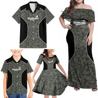 Custom Camouflage Bowling Family Matching Off Shoulder Maxi Dress and Hawaiian Shirt with Red Strike Ball Graphic - Wonder Print Shop