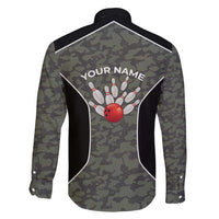 Custom Camouflage Bowling Family Matching Puletasi and Hawaiian Shirt with Red Strike Ball Graphic - Wonder Print Shop
