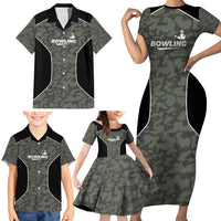 Custom Camouflage Bowling Family Matching Short Sleeve Bodycon Dress and Hawaiian Shirt with Red Strike Ball Graphic - Wonder Print Shop