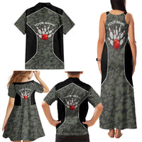 Custom Camouflage Bowling Family Matching Tank Maxi Dress and Hawaiian Shirt with Red Strike Ball Graphic - Wonder Print Shop