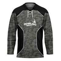 Custom Camouflage Bowling Hockey Jersey with Red Strike Ball Graphic - Wonder Print Shop