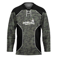 Custom Camouflage Bowling Hockey Jersey with Red Strike Ball Graphic - Wonder Print Shop