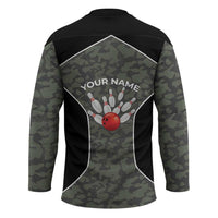 Custom Camouflage Bowling Hockey Jersey with Red Strike Ball Graphic - Wonder Print Shop