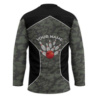 Custom Camouflage Bowling Hockey Jersey with Red Strike Ball Graphic - Wonder Print Shop