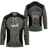 Custom Camouflage Bowling Hockey Jersey with Red Strike Ball Graphic - Wonder Print Shop