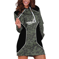 Custom Camouflage Bowling Hoodie Dress with Red Strike Ball Graphic - Wonder Print Shop