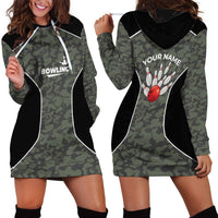 Custom Camouflage Bowling Hoodie Dress with Red Strike Ball Graphic - Wonder Print Shop
