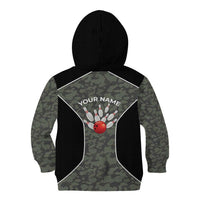 Custom Camouflage Bowling Kid Hoodie with Red Strike Ball Graphic - Wonder Print Shop